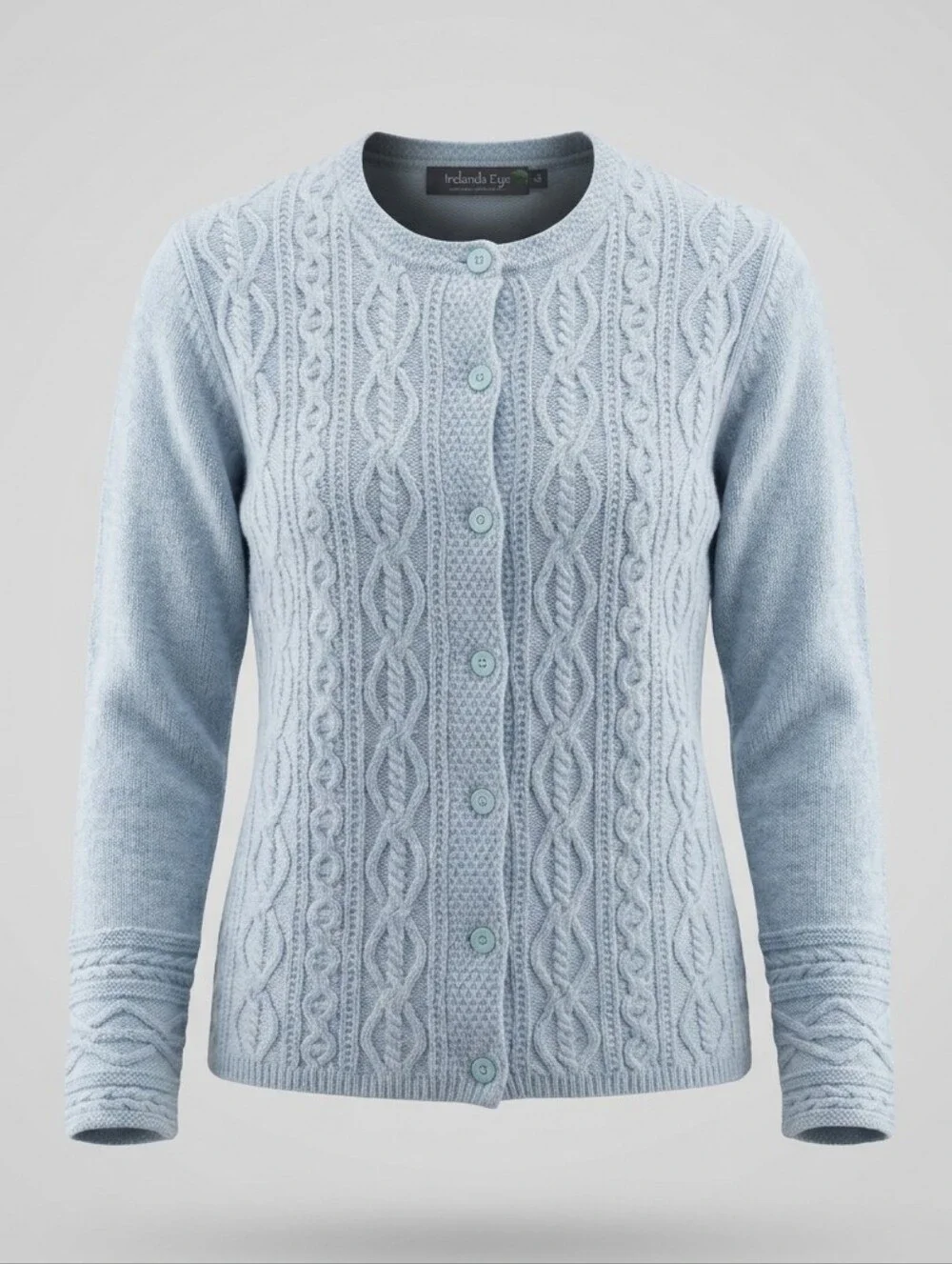 Ireland Eyes Light Blue Cable Knit Wool Cashmere Cardigan S